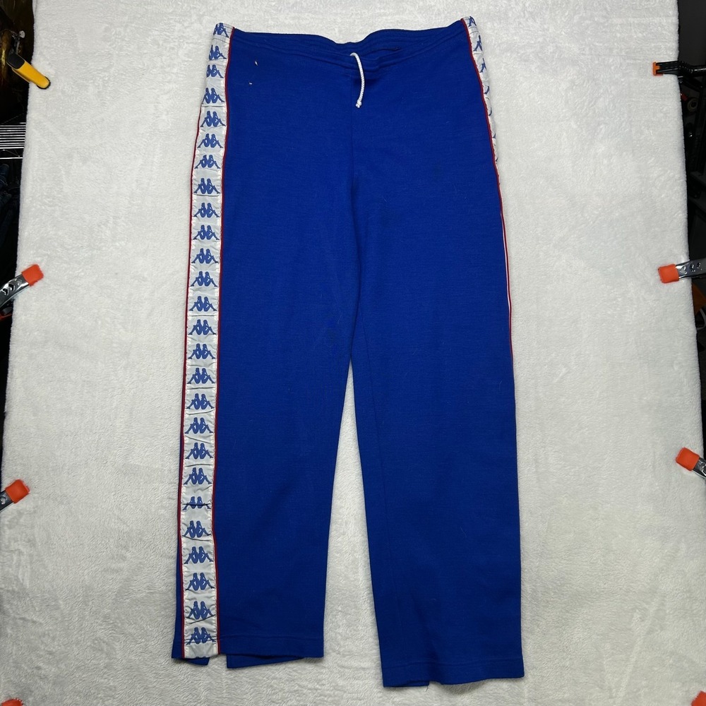 VTG Kappa Template Track Pants Men's Large Blue Drawstring Zip Ankle - 34X29.5
